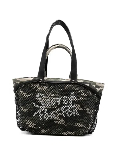 Secret Pon-pon City Camouflage Mesh-overlay Tote Bag In Black
