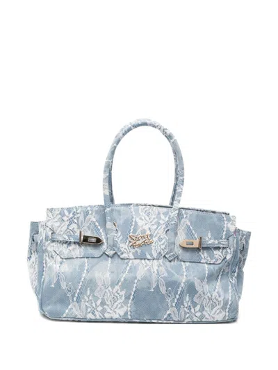 Secret Pon-pon Grace Lace Pattern Crossbody Bag In Blue