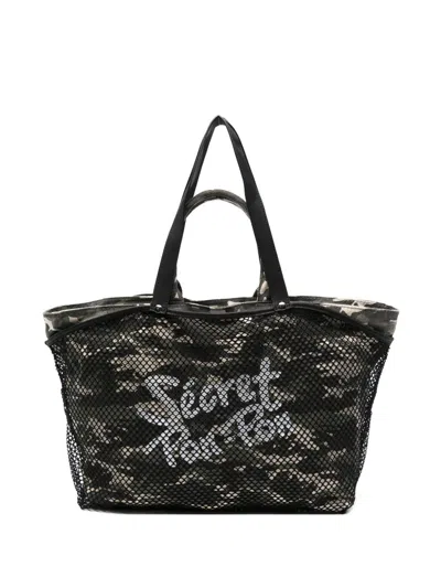 Secret Pon-pon Large Tote Bag With City Camouflage Pattern In Black