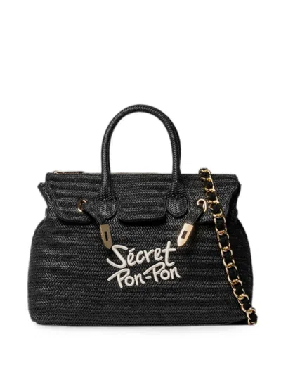 Secret Pon-pon Medium Victoria Logo-embroidered Shoulder Bag In Black