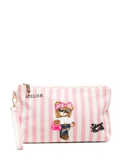 Secret Pon-pon Saint Tropez Striped Clutch Bag In Pink