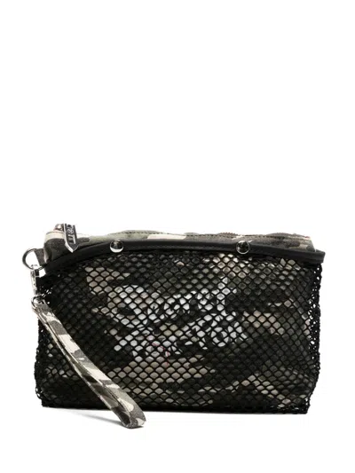Secret Pon-pon Urban Camo Print Pouch With Mesh Inserts. In Black