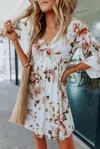 Secret Style Source Floral 3/4 Sleeve Dress In Multi