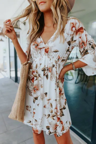 Secret Style Source Floral 3/4 Sleeve Dress In Multi