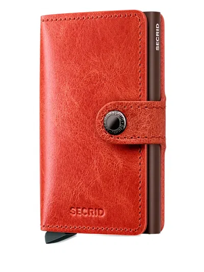 Secrid Leather Button Card Holder In Orange