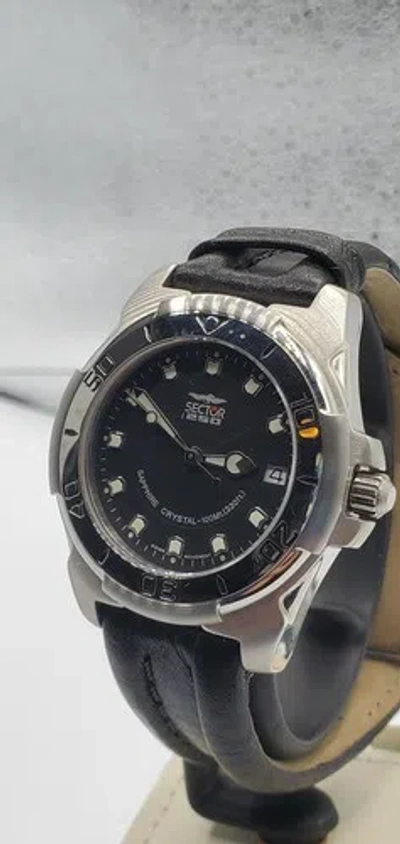 Pre-owned Sector 250 Date Black Dial Genuine Leather Blk Strap Men's Watch Swiss Made