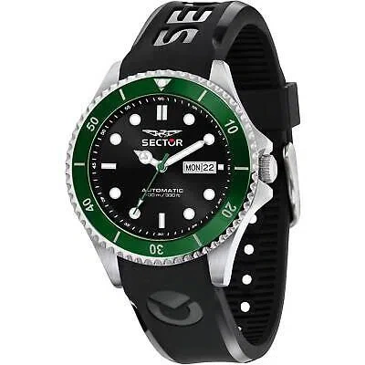 Pre-owned Sector No Limits Sector 230 Automatic Watch R3221161004 Silicone Black Green Men 43mm