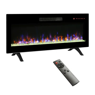 Sectorra 42 Inch Recessed Ultra Thin Tempered Glass Front Wall Mounted Electric Fireplace With Remote And Mul In Black