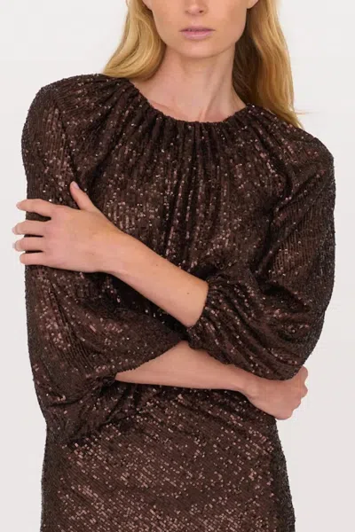 Secular Ava 3/4 Sleeve Sequin Top In Brown