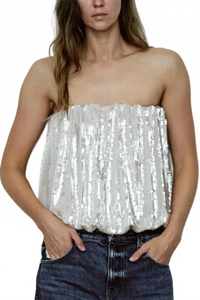 Secular Dakota Sequin Strapless Top In Pink Ice In Gray