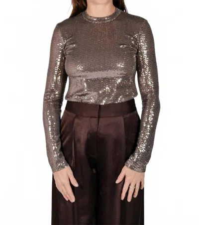 Secular Flora Fitted Crew Top In Bronze In Brown