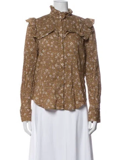 Pre-owned Secular Floral Print Long Sleeve Blouse In Brown