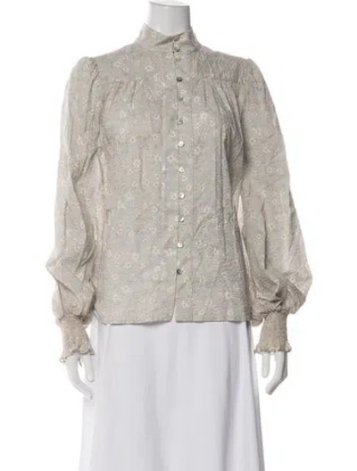 Pre-owned Secular Floral Print Long Sleeve Blouse In Neutrals