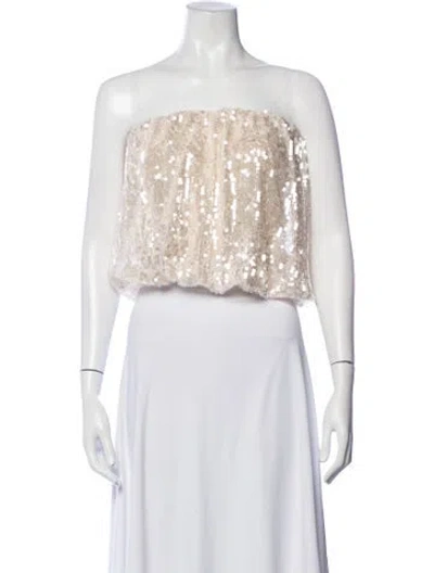 Pre-owned Secular Graphic Print Strapless Crop Top In Neutrals