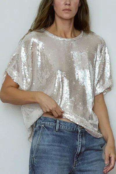 Secular Liberty Crwe Neck Sequin Shirt In Pink Ice In White