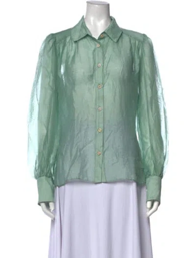 Pre-owned Secular Long Sleeve Blouse In Green