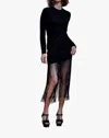 Secular Loretta Long Sleeve Fringed Hem Dress In Black