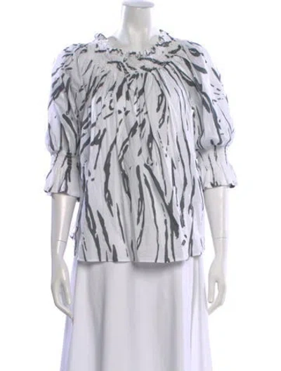 Pre-owned Secular Printed Scoop Neck Blouse In White