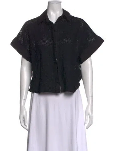 Pre-owned Secular Short Sleeve Button-up Top In Black