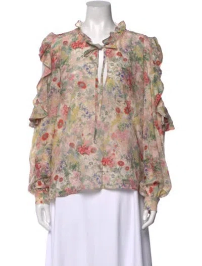 Pre-owned Secular Silk Floral Print Blouse In Multicolor