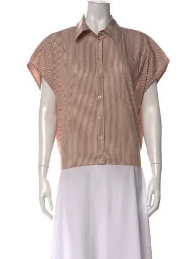 Pre-owned Secular Striped Short Sleeve Button-up Top In Neutral