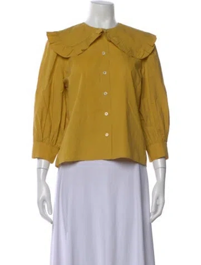 Pre-owned Secular Three-quarter Sleeve Blouse In Yellow