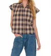 Secular Trinity Button Up Top In Camel Plaid In Multi