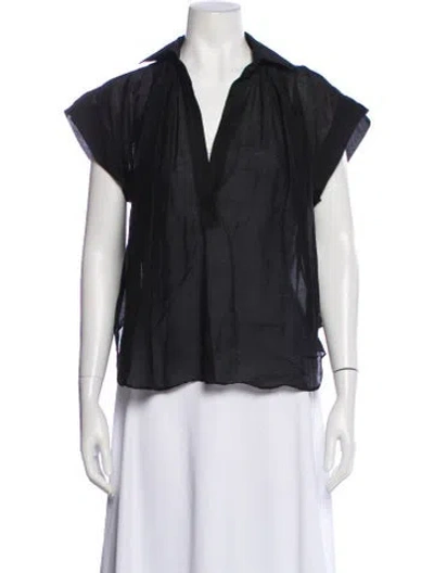 Pre-owned Secular V-neck Short Sleeve Blouse In Black