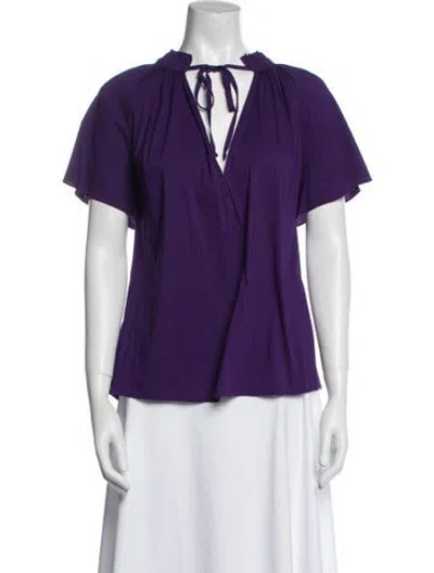 Pre-owned Secular V-neck Short Sleeve Blouse In Blue