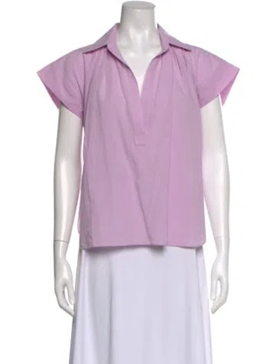 Pre-owned Secular V-neck Short Sleeve Blouse In Purple