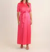 S'edge Beckett Pleat Shirt Maxi Dress In Begonia In Pink