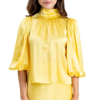 S'edge Carmen High Neck Silk Top In Lemon Drop In Yellow