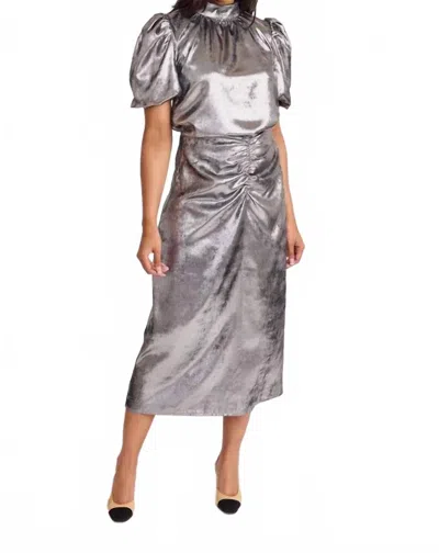 S'edge Carmen Puff Sleeve Top In Metallic In Gray