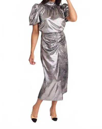 S'edge Carmen Puff Sleeve Top In Metallic In Gray