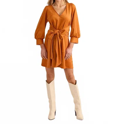 S'edge Faux Suede Tie Front Dress In Pumpkin In Brown