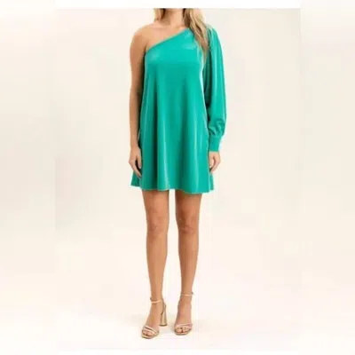 S'edge Flora One Shoulder Swing Dress In Teal Green In Blue