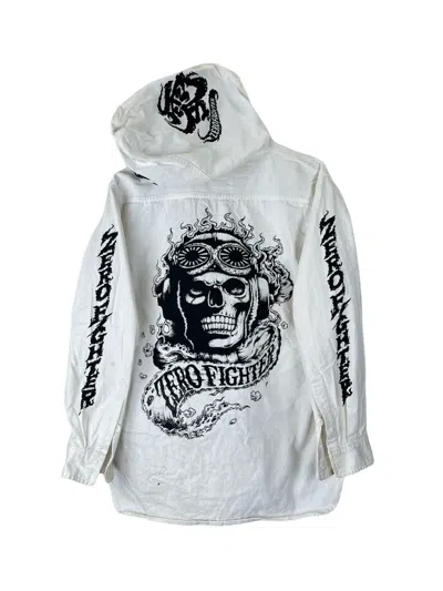 Pre-owned Seditionaries X Vintage Zero Fighter Big Skull Printed Hoodie Button Jacket In White