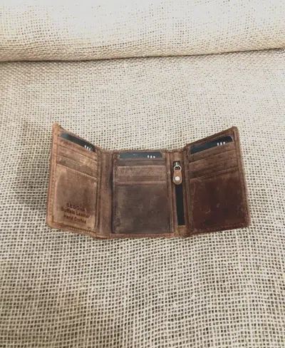 Pre-owned Sedona Buffalo Leather Trifold Wallet With Zipper In Brown