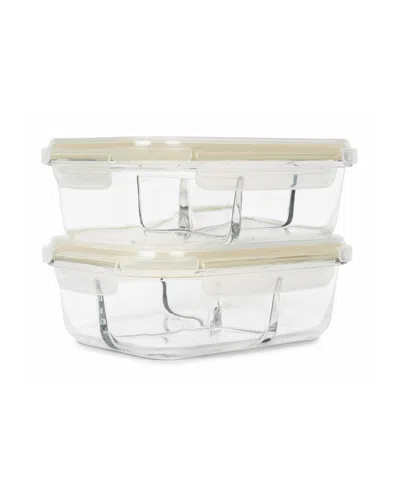 Sedona Kitchen 2-pack Three Compartment Glass Storage Set In White