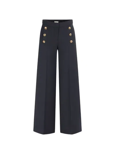 Seductive Button Wide Leg Trousers In Blue