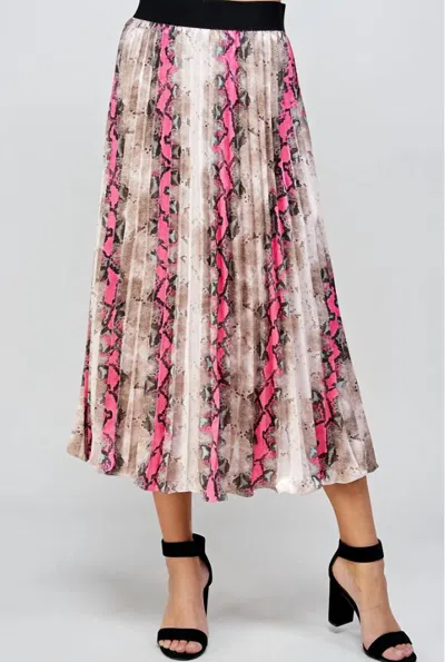 See And Be Seen Animal Print Pleats Midi Skirt In Hot Pink In Multi