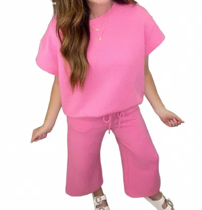 See And Be Seen Call My Jet Textured Pants In Bubble Gum In Multi