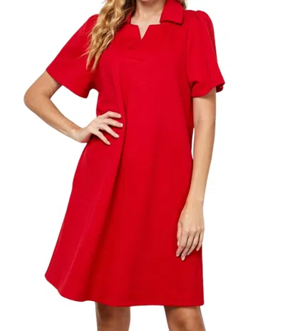See And Be Seen Elaina Short Sleeve Textured Dress In Red