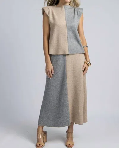 See And Be Seen Color Block Skirt Set In Taupe/grey