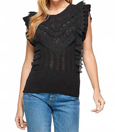 See And Be Seen Crochet Ruffle Sweater Top In Black