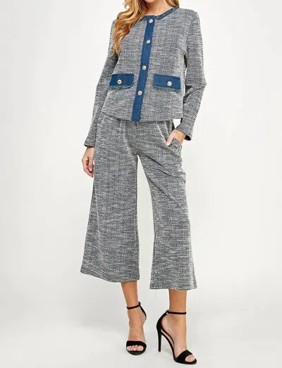 See And Be Seen Denim Trimmed Tweed Jacket And Pant 2pc Set In Blue