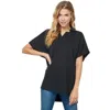 See And Be Seen Drop Shoulder Collared Top In Black With Texture In Black