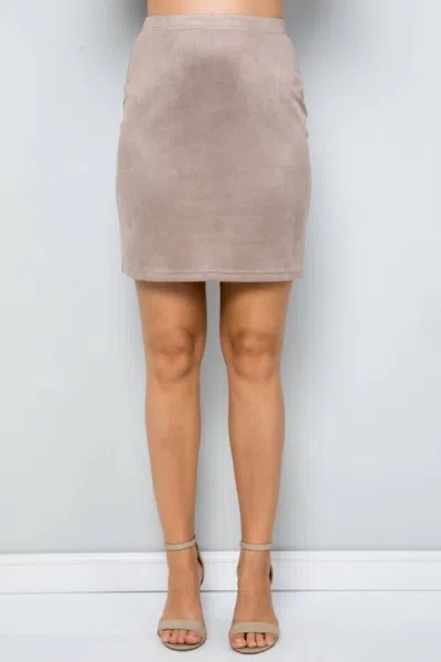 See And Be Seen Faux Suede Stretch Mini Skirt In Taupe In Gray