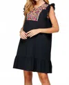 See And Be Seen Floral Embroidered Ruffle Dress In Multi In Black
