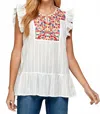 See And Be Seen Floral Embroidered Ruffle Top In Multi In Multi